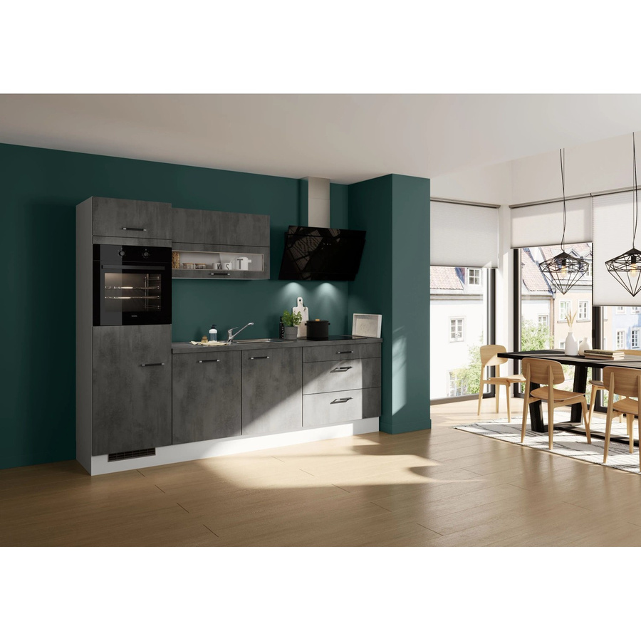 Impuls Küchen Küchenzeile IBZ42703I in Grau mit Beton-Optik und Soft-Close-Funktion, Breite: 270 cm - Bild 2