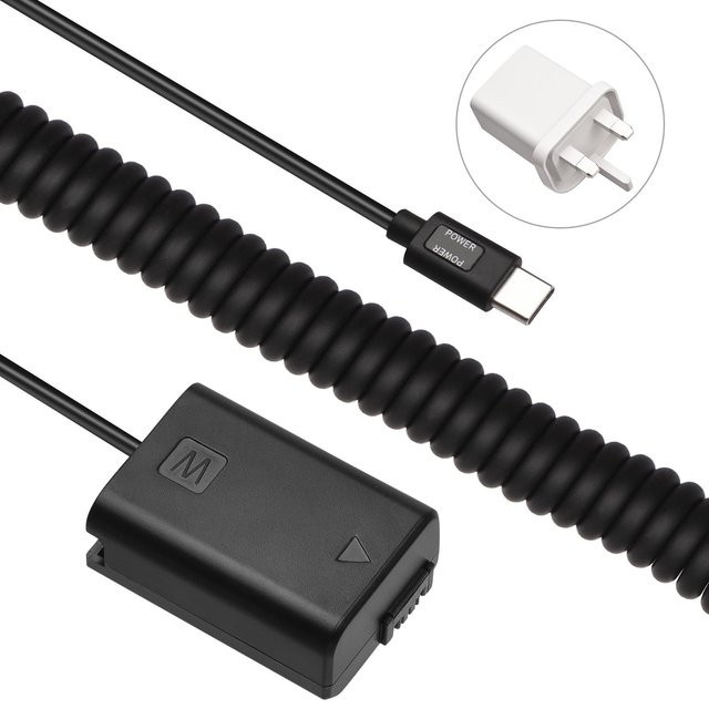Andoer Typ-C NP-FW50 Dummy Batterie DC Koppler mit 20W PD Adapter für Sony A7S2 A7S A7 II, Schwarz - Bild 1