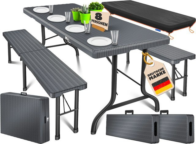 KESSER Bierzeltgarnitur 3-teilig aus Kunststoff mit Tisch und 2 Bänken, klappbare Gartengarnitur für drinnen und draußen, B/T/H: 183 x 76 x 74 cm - Bild 1