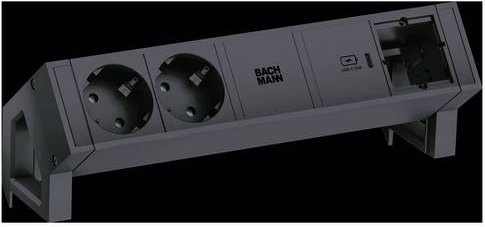 Bachmann DESK2 Steckdosenleiste in Schwarz mit 2 Schutzkontaktsteckdosen, 1 USB-C 30W Charger und 1 leerem Custom Modul - Bild 1