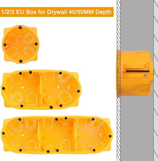 Coswall 1-Gang-Trockenfutterbox für Gipskarton und Trockenbau mit 40 mm oder 50 mm Tiefe für Schalter und Steckdosen aus feuerfestem PC-Material - Bild 1