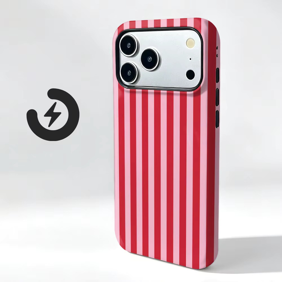 INS Fashion Magnetische Handyhülle mit Streifenmuster und 2-in-1 Schutzfolie für Xiaomi Poco X7 F7 F8 X8 F6 F5 Pro in Pink - Bild 3
