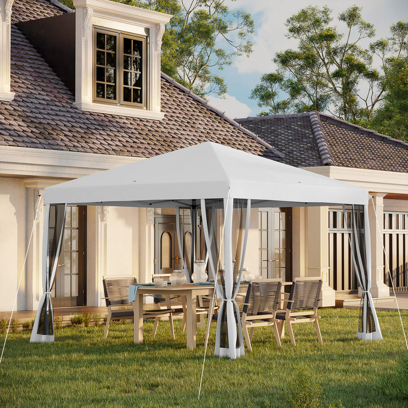 Outsunny Pop-up Faltpavillon mit 4 Seitenteilen und Tasche, wasserabweisend und UV-Schutz, Cremeweiß, B/T/H: 300 x 300 x 230 cm - Bild 2