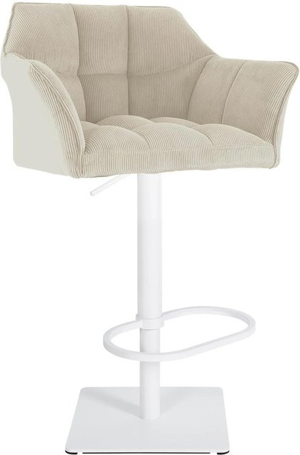 DELUKE Barhocker SIHAR mit Lehne aus Cord in Creme Weiß mit Edelstahlgestein B/T/H: 64 x 45 x 88 cm - Bild 1