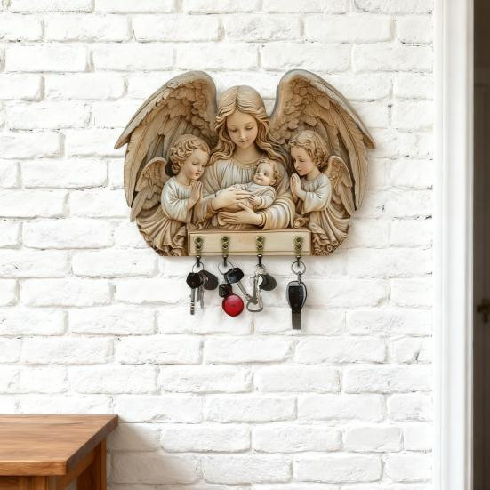 Wandmontierter Schlüsselhalter aus Kiefernholz mit Jesus-Motiv als dekorativer Schlüsselorganisator - Bild 3