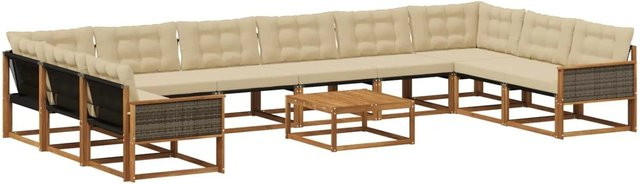 vidaXL Outdoor-Sofagarnitur in U-Form aus Akazienholz mit 11-teiligem Set, Farbe Natur-beige - Bild 1