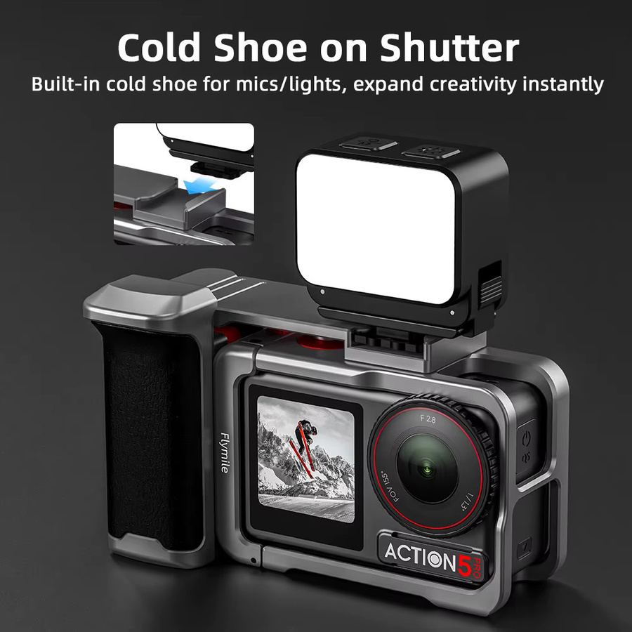 Flymile Metallkäfig Kameragriffhalter für DJI Action 5 Pro und Action 4 in Schwarz - Bild 3
