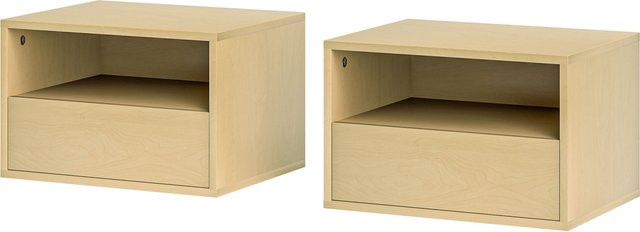 HOMCOM 2er Set hängende Nachttische mit Schublade und offenem Regal in Naturholz, Wandschränke für Schlafzimmer und Wohnzimmer, B/T/H: 45 x 35 x 27,5 cm - Bild 1