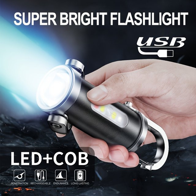 XIWANGFIRE Wiederaufladbare LED-Taschenlampe als Schlüsselanhänger für Kinder in Schwarz mit COB-Licht für Camping, Nachtlesen und Outdoor-Abenteuer - Bild 1