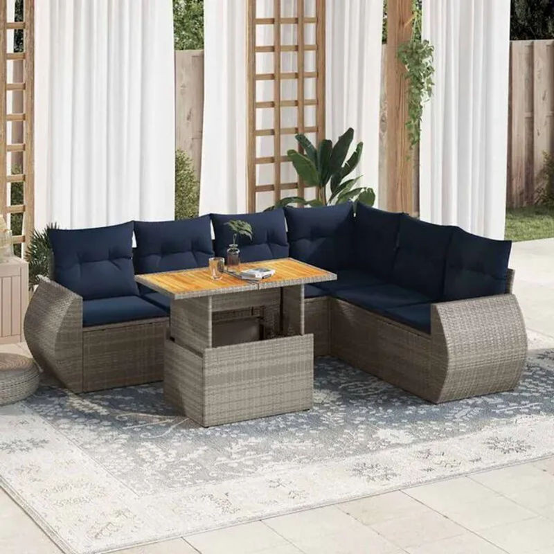 7-tlg. modulare Loungemöbel Garten-Sofagarnitur aus Polyrattan mit Kissen in Grau von Vidaxl - Bild 1