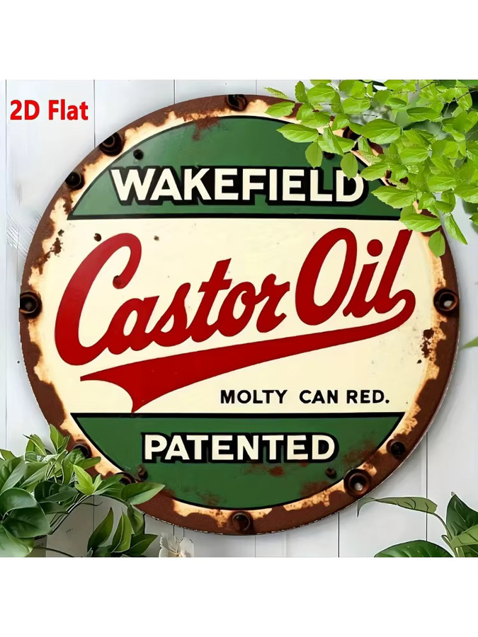 CIFBUY Vintage Wakefield Castor Oil Rundes Aluminiumschild als Rustikale Farmhaus-Wandkunst in Grün-Rot-Finish - Bild 6