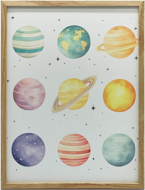 Poster Kleiner Astronom Sternenentdeckungen von iKable, Rahmen Holz Helle Eiche, B: 50 cm, H: 70 cm - Bild 1