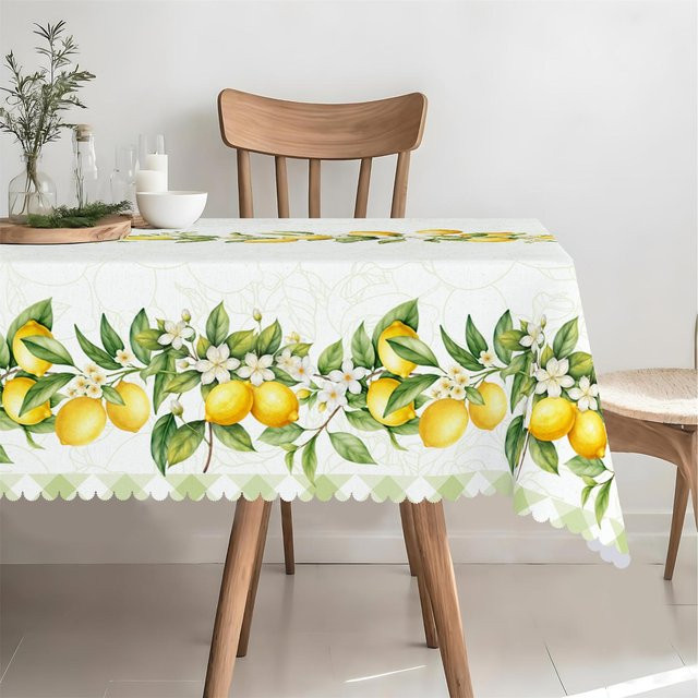 JMG Household Supplies Tischdecke mit Zitronen- und Blütenmuster, Grün-Weiß kariert, B/B: 140 x 200 cm - Bild 1