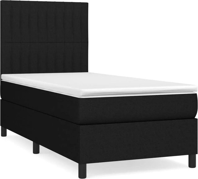 vidaXL Boxspringbett mit Matratze Schwarz, Hybrid-Bett mit Taschenfederkern aus Stoff, B/T/H: 90 x 190 x 128 cm - Bild 1