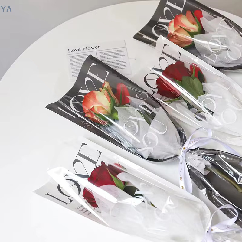 YA 20 Stück Transparente Rosen-Verpackungsbeutel aus Kunststoff in Pink für Blumensträuße und Bouquets - Bild 2