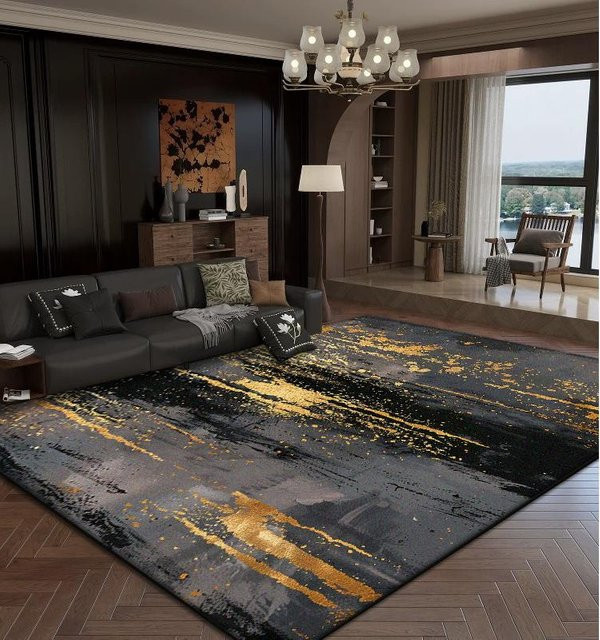Karpetti Wohnzimmerteppich mit abstraktem Design in Gold und Grau, weich und rutschfest, B/T: 160 x 230 cm - Bild 1