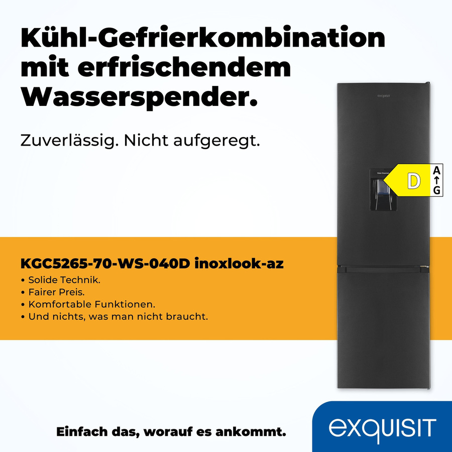 Exquisit Kühl-Gefrierkombination KGC5265-70-WS-040D in Silver, freistehend mit Inoxlook und LED-Innenbeleuchtung, B/T/H: 55 x 56 x 168 cm - Bild 3