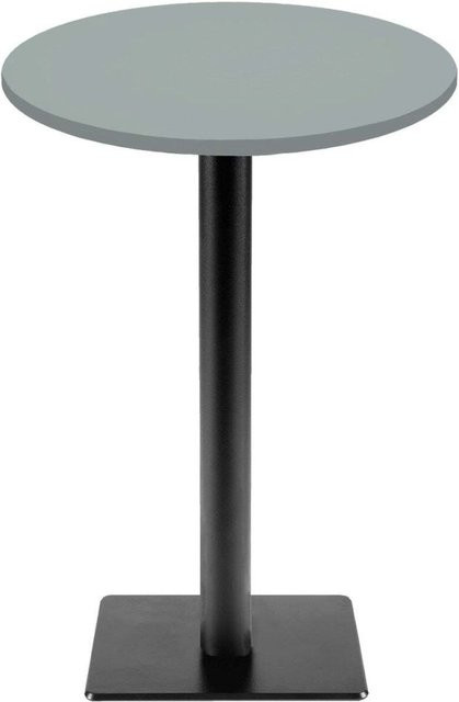 RestooTab Stehtisch Milan T rund in Grau mit höhenverstellbarer Säule und Holzdekor, Höhe: 110 cm, Durchmesser: 60 cm - Bild 1