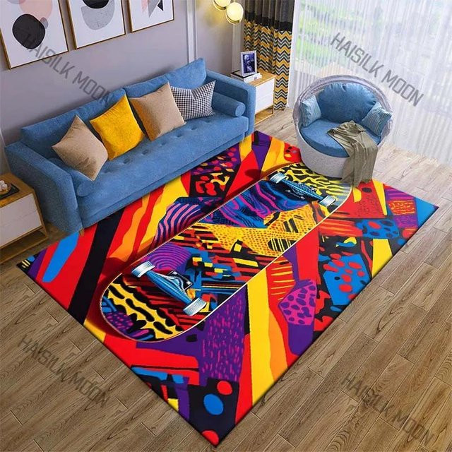 Karpetti Teppich mit buntem Skateboard-Print, rutschfest und waschbar, B/B: 60 x 90 cm - Bild 1
