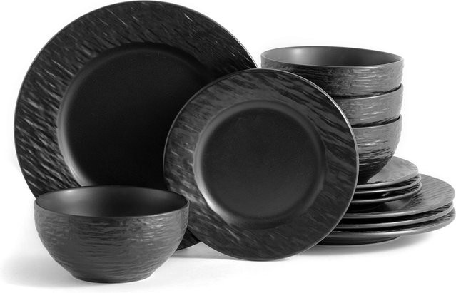 ECHTWERK 12-teiliges Tafelservice New Modern aus Keramik in Schwarz in Schiefer-Optik - Bild 1
