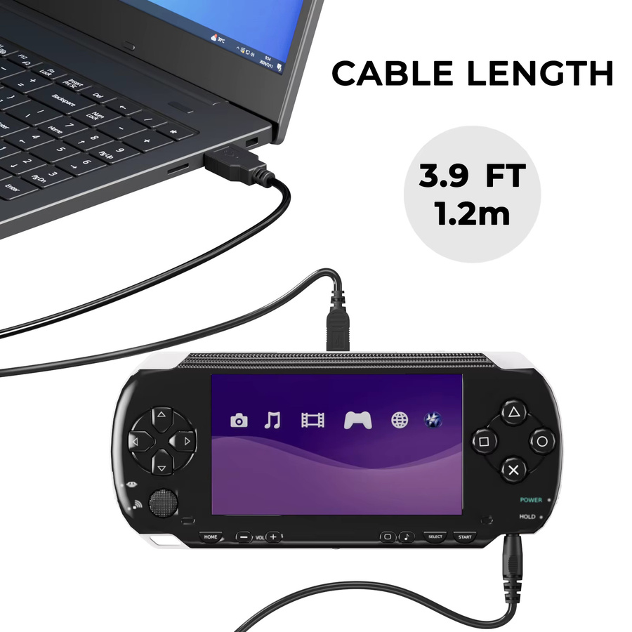 2 in 1 USB Ladekabel und Datenkabel für Sony PSP 1000 2000 3000 und PS3 Controller, Schwarz, Länge: 1,2 m - Bild 3