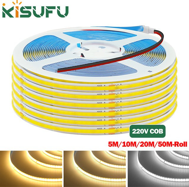 KISUFU COB-LED-Streifenlicht 220 V mit 240 LEDs/m, hochhelles lineares Licht mit RA90 und selbstklebendem IC-Klebeband, 8 mm PCB Breite - Bild 1