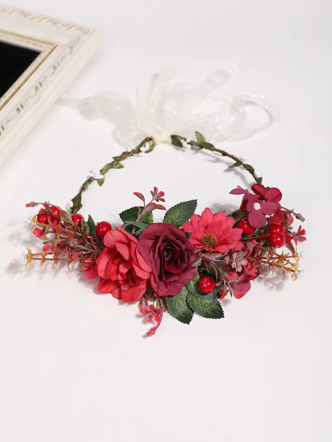 Serene Style Kopfschmuck, Weinrote Künstliche Rosen-Blumengirlande - Bild 2