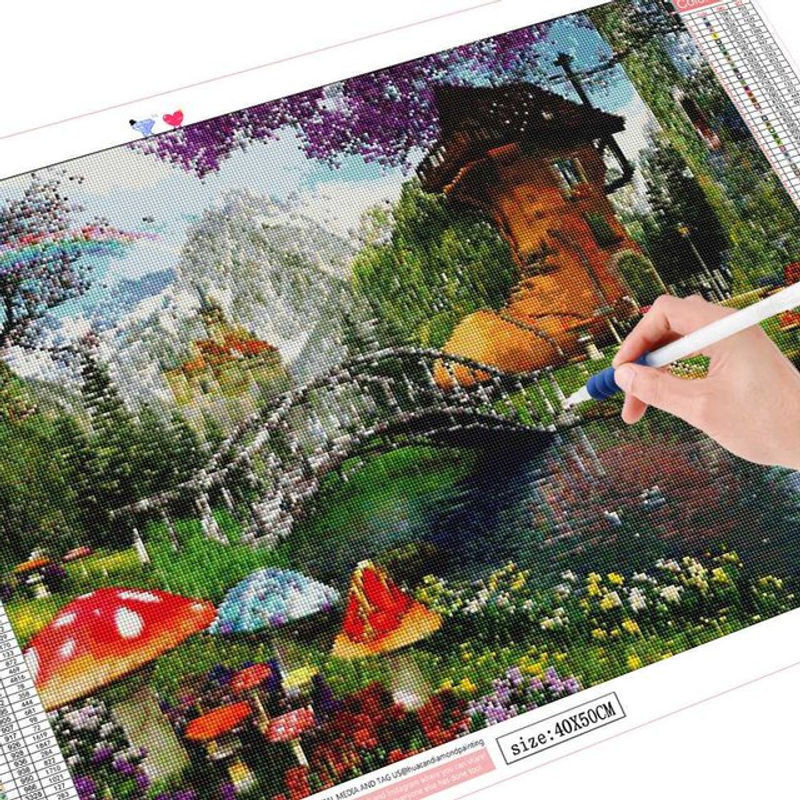 FIYO Diamant-Stickerei Landschaftsmalerei mit Diamanten, mehrfarbig, B x H: 30 x 20 cm - Bild 1