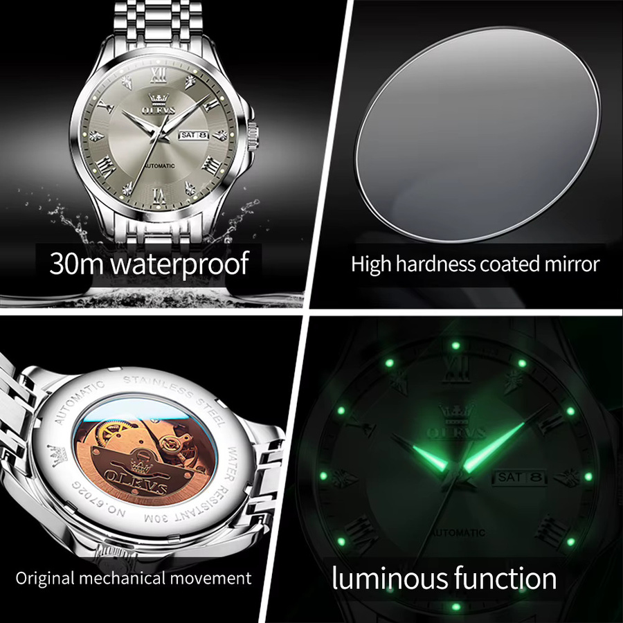 OLEVS Armbanduhr Automatik, Edelstahl, Silber, Herren - Bild 2