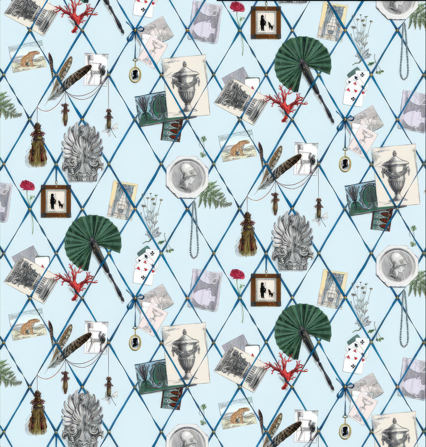 Edmond Petit Tapete Mur des Souvenirs in Blau mit abstraktem Karten-Design aus Vlies - Bild 1
