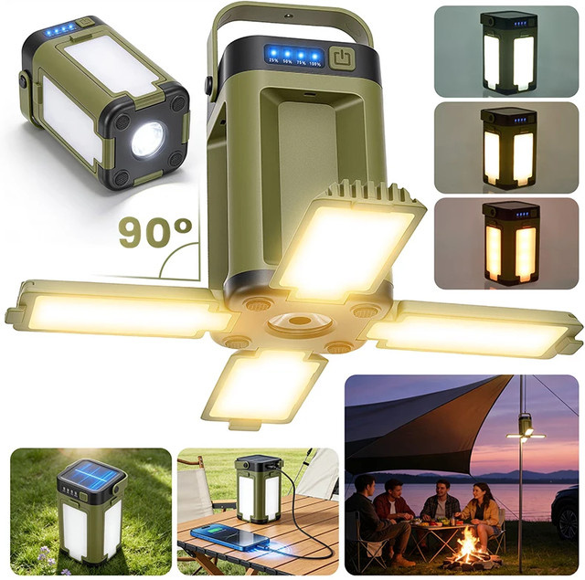 Solar-Campinglampe mit USB-LED und wasserdichter Funktion in Grün für Garten, Angeln und Wandern - Bild 1