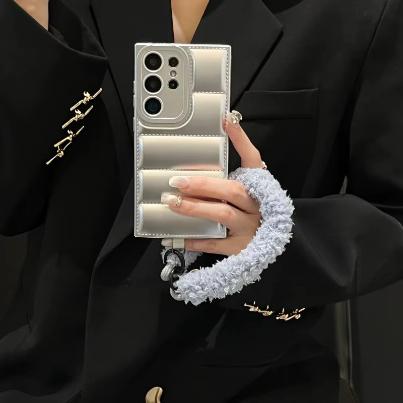 Silikon-Handyhülle mit Handschlaufe und Daunenjacken-Design für Samsung Galaxy Modelle in Orange - Bild 2