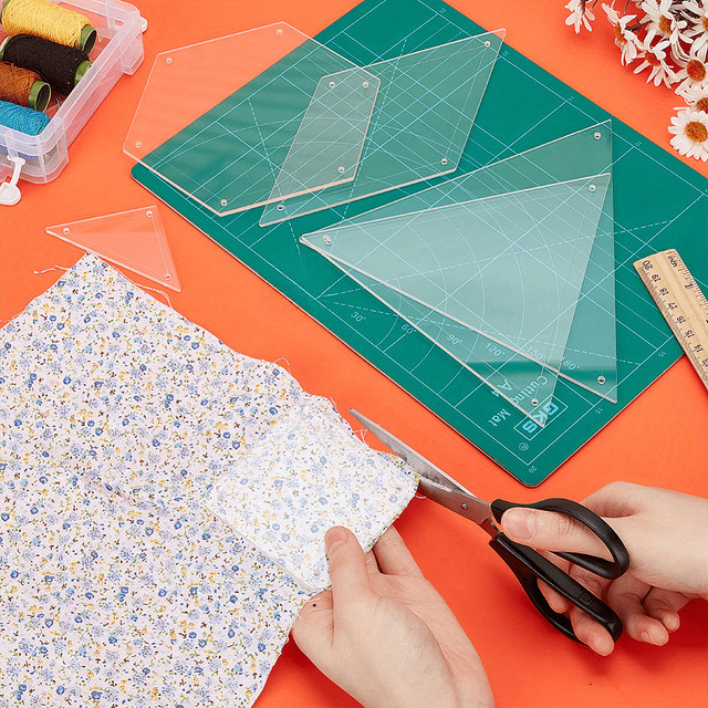 6-teiliges Set transparente Acryl-Quiltvorlagen aus Kunststoff für DIY Handarbeit und Patchwork mit Sechseck, Quadrat und Dreieck sowie Nählinealen - Bild 1