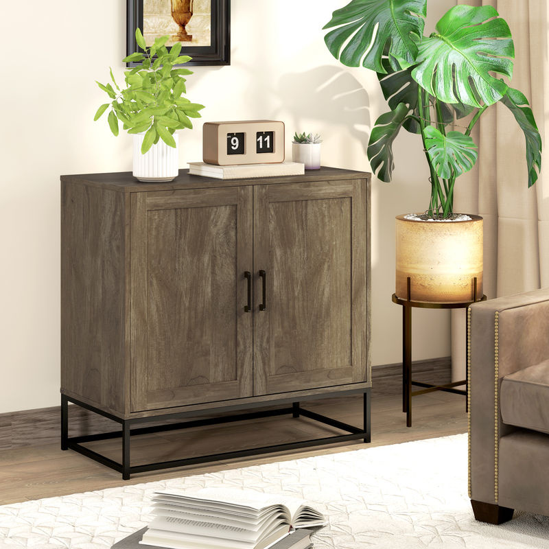 HOMCOM Sideboard Aufbewahrungsschrank im modernen Stil mit 2 Türen und verstellbarem Regal, Naturholz/Braun, B/T/H: 80 x 40 x 78 cm - Bild 2