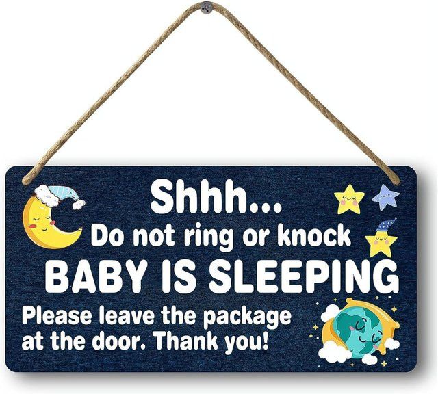 Holzschild Hello Young Baby Sleeping für die Haustür, rechteckig, Breite: 30,0 cm, Höhe: 20,0 cm, Tiefe: 1,0 cm - Bild 1