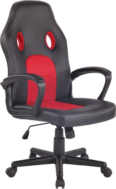 TPFLiving Gaming Bürostuhl Elon mit Netz- und Kunstlederbezug, Schwarz/Rot, B/T/H: 61 x 59 x 120 cm - Bild 1