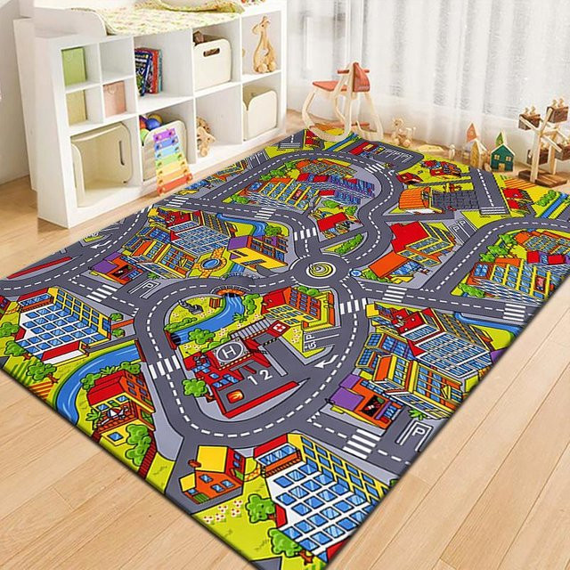 BC-Warm Home Cartoon-Rennstrecke Teppich mit Parkplatz-Motiv, rutschfest und waschbar, Mehrfarbig, B/T: 80 x 160 cm - Bild 1