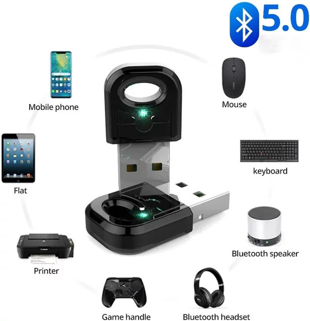 True 5.0 Bluetooth USB Adapter in Schwarz als Sender und Empfänger für PC, Laptop, Kopfhörer und Drucker - Bild 1