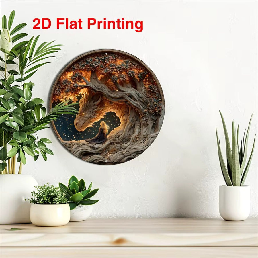 Rundes Metallschild CIFBUY Walddrachen Wanddekoration aus Aluminium, Durchmesser: 20,3 cm - Bild 5