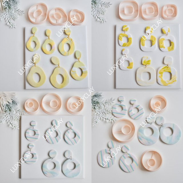 3 Stück geometrische Polymer-Ton-Schneideformen für Schmuck und Ohrringe in Kreis- und Quadrat-Donut-Optik aus Kunststoff - Bild 1