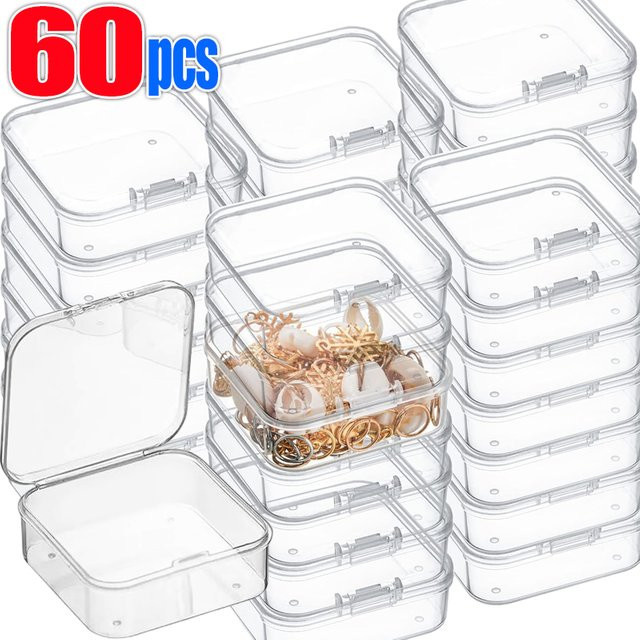 6er oder 60er Set transparente Kunststoff-Aufbewahrungsboxen mit Klappdeckel für Schmuck, Kunsthandwerk und Kleinteile - Bild 1