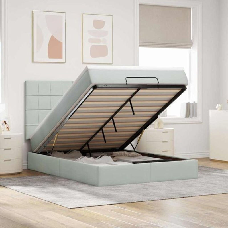 Vidaxl Ottoman Polsterbett mit Matratzen und LED in Hellgrau aus Samt, B/T/H: 140 x 200 x 118 cm - Bild 1