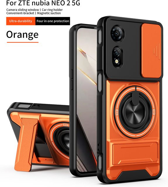 ZTE nubia Neo 2 Handyhülle mit MagSafe Magnetischem Klapphalter und Kameraschutz im Militär-Design in Silber oder Orange - Bild 1