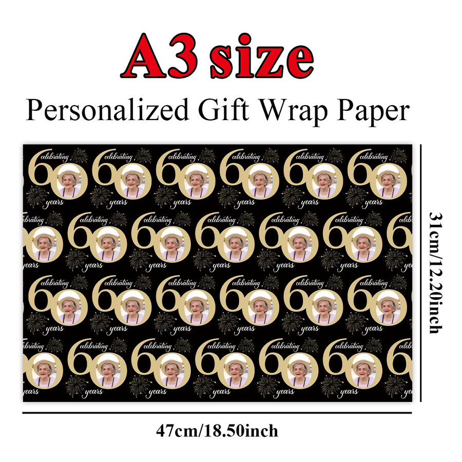 Personalisiertes Foto-Geschenkpapier für Geburtstage, 3 Blatt, Schwarz, für deine Partydekoration und DIY-Geschenkverpackung - Bild 4