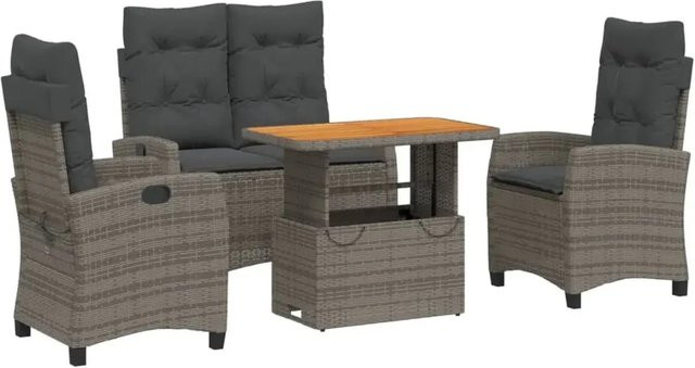 vidaXL 4-teilige Gartenmöbel-Essgruppe aus massivem Akazienholz mit Polyrattan in Grau und Braun - Bild 1