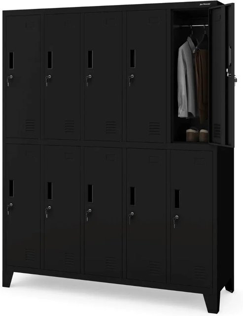 DELUKE Umkleideschrank Spind mit 10 Abteilen und Scharniertüren in Schwarz Matt, H: 172 cm, B: 136 cm, T: 45 cm - Bild 1