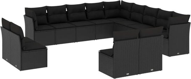 vidaXL 13-tlg. Garten-Sofagarnitur in L-Form aus Polyrattan mit Kissen in Schwarz - Bild 1