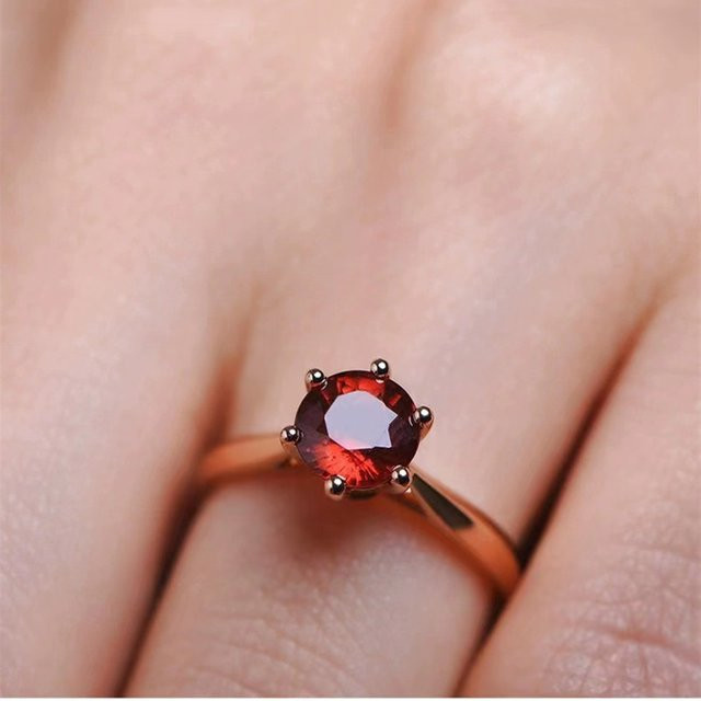 Buyee Ring, 925 Silber, Roségold, roter Kristall, Damen - Bild 1