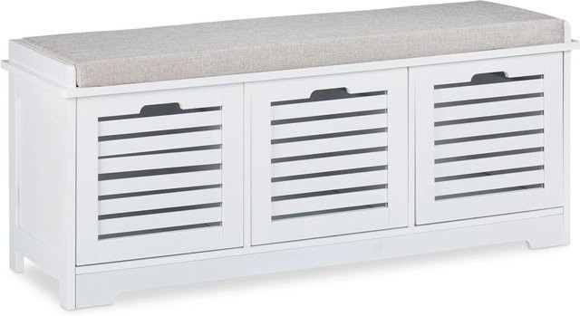 Relaxdays Sitzbank in Weiß mit Polsterung und Stauraum im Landhausstil, B/T/H: 105 x 44 x 35 cm - Bild 1