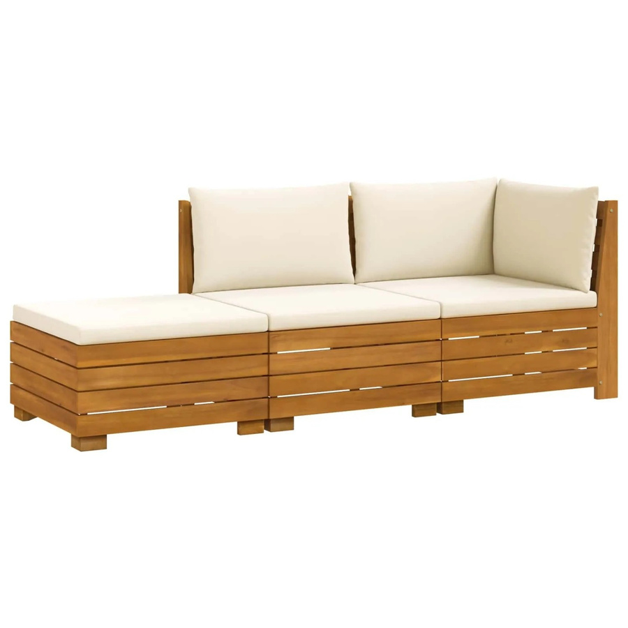 vidaXL Outdoor-Sofagarnitur aus Massivholz Akazie in Braun mit Kissen, L-Form, 3-teilig - Bild 2
